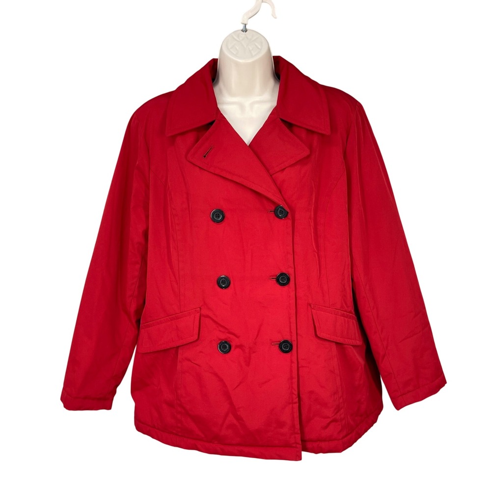 Liz Claiborne Woman Double Breasted Trench Coat Career Jacket Size L Petite Red